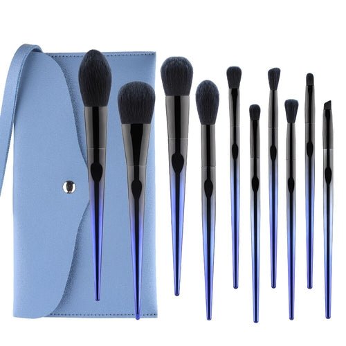 10 Pcs Makeup Brushes Navy Blue Premium Synthetic Hair Foundation - Shemen Beauty