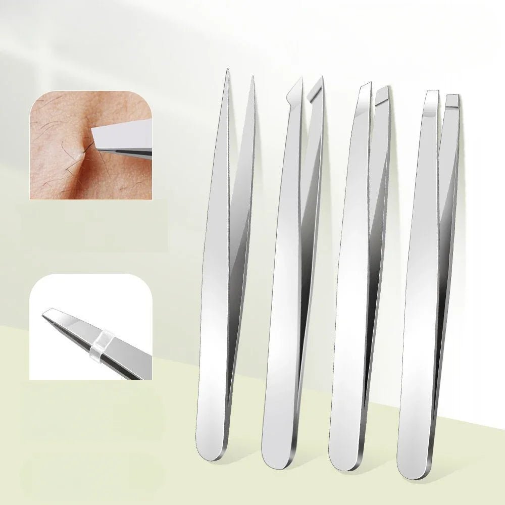 4Pcs Tweezers Set - Precision Eyebrow And Facial Hair Debris And - Shemen Beauty