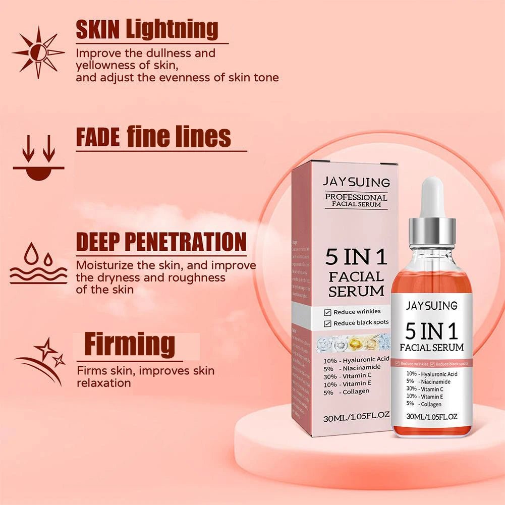 5 In 1 Fade fine lines Firming Face Serum Moisturizing brightning Vitamin C Hyaluronic Acid Facial Serum Shrink Pores Skin Care - Shemen Beauty