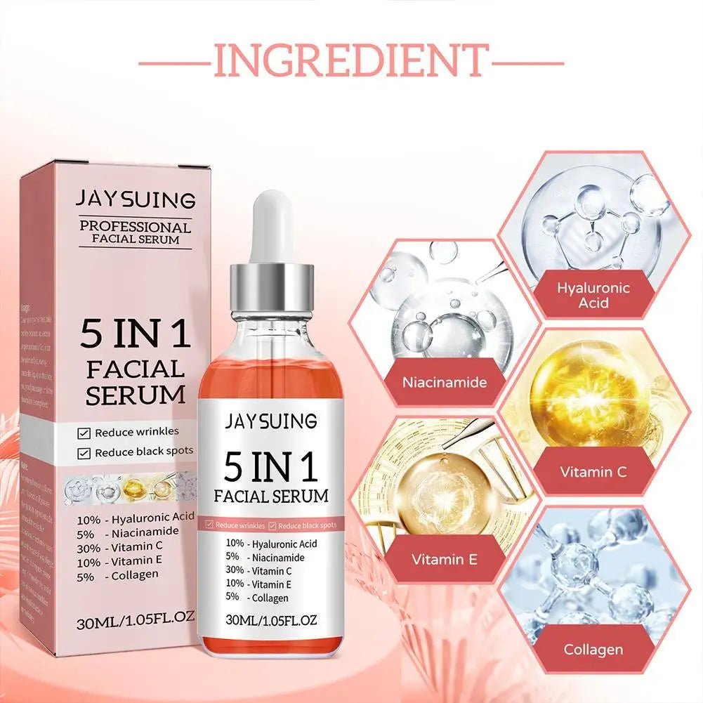 5 In 1 Fade fine lines Firming Face Serum Moisturizing brightning Vitamin C Hyaluronic Acid Facial Serum Shrink Pores Skin Care - Shemen Beauty
