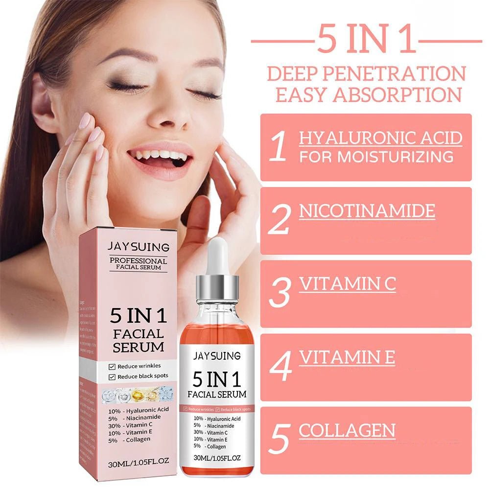 5 In 1 Fade fine lines Firming Face Serum Moisturizing brightning Vitamin C Hyaluronic Acid Facial Serum Shrink Pores Skin Care - Shemen Beauty