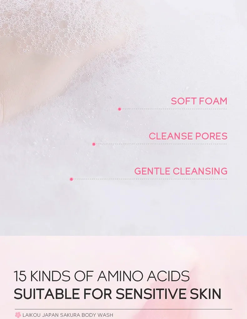 LAIKOU Sakura Shower Gel Long Moisturizing Smooth Long Lasting Fragrance Gentle Foam Body Cleansing Bath Product 100ml - Shemen Beauty