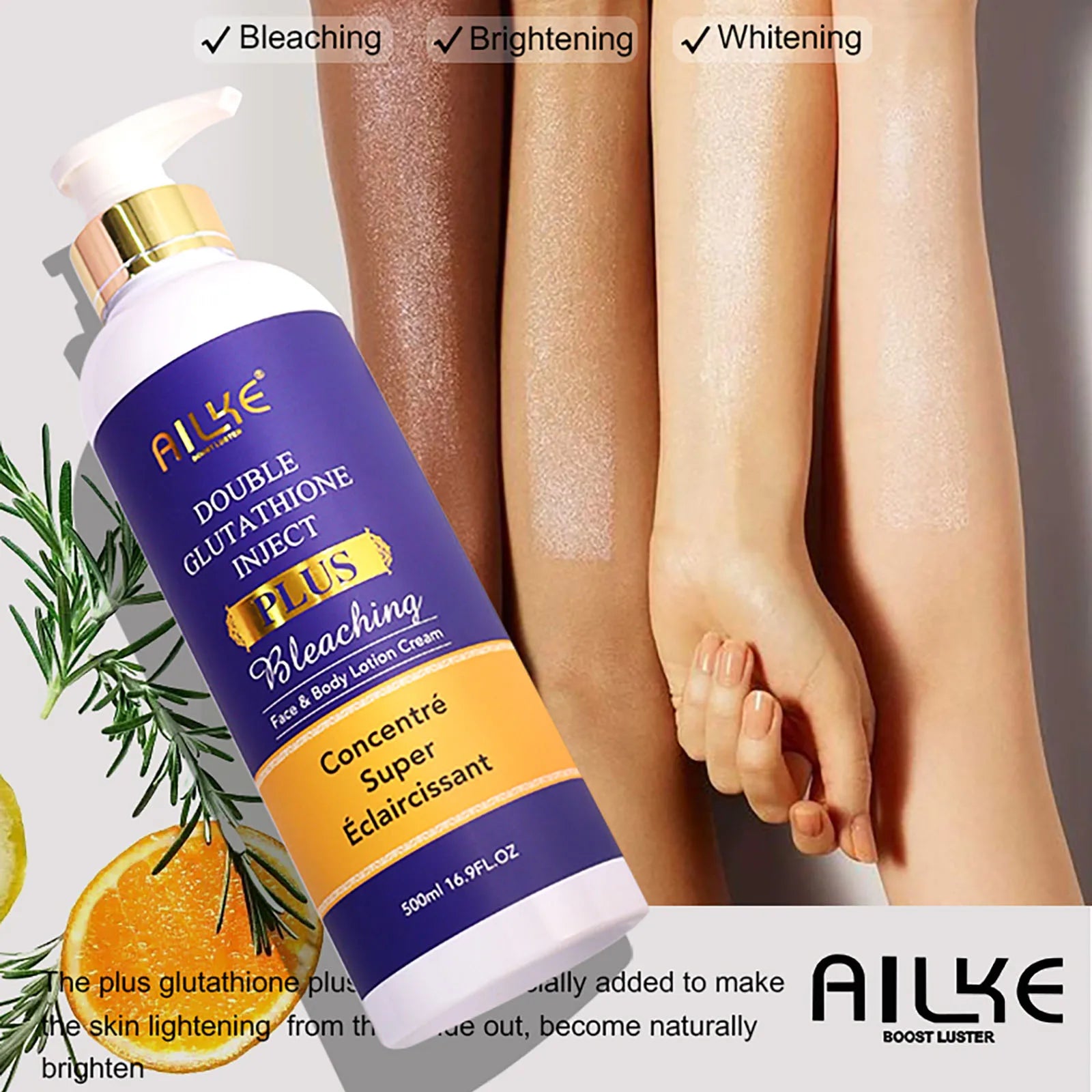 AILKE Glutathione PLUS Whitening Skin Care Set, Advanced Lightening Lotion, Moisturizes, Softens, Bleaching Kit for Men, Women
