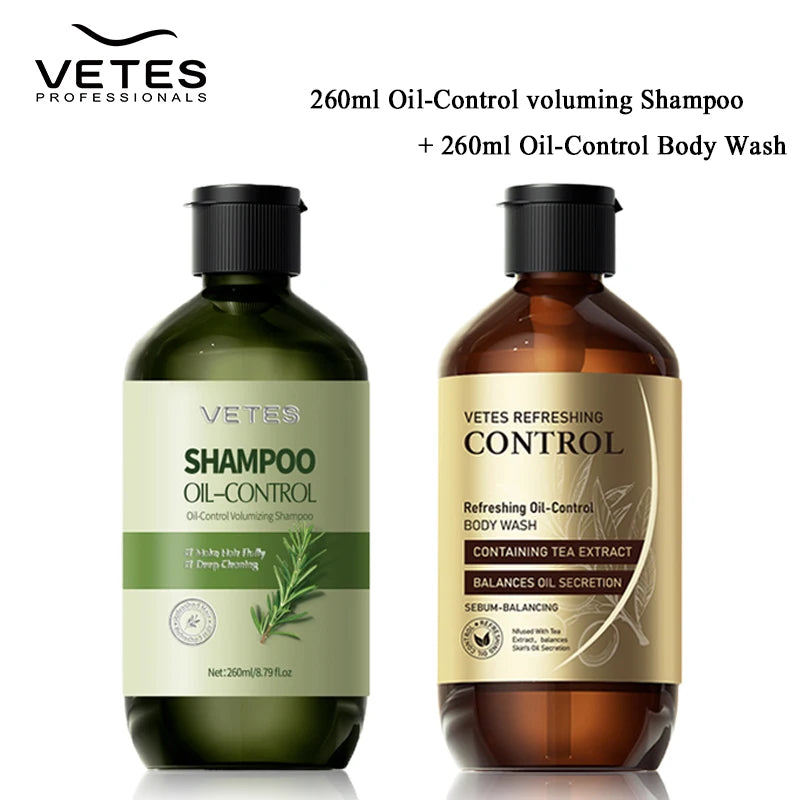 VETES Shampoo and Shower Gel Set 260ml Oil Control Tea Aroma Lasting Deepy Clean Moisturizing and Balancing Water and Oil Care - Shemen Beauty