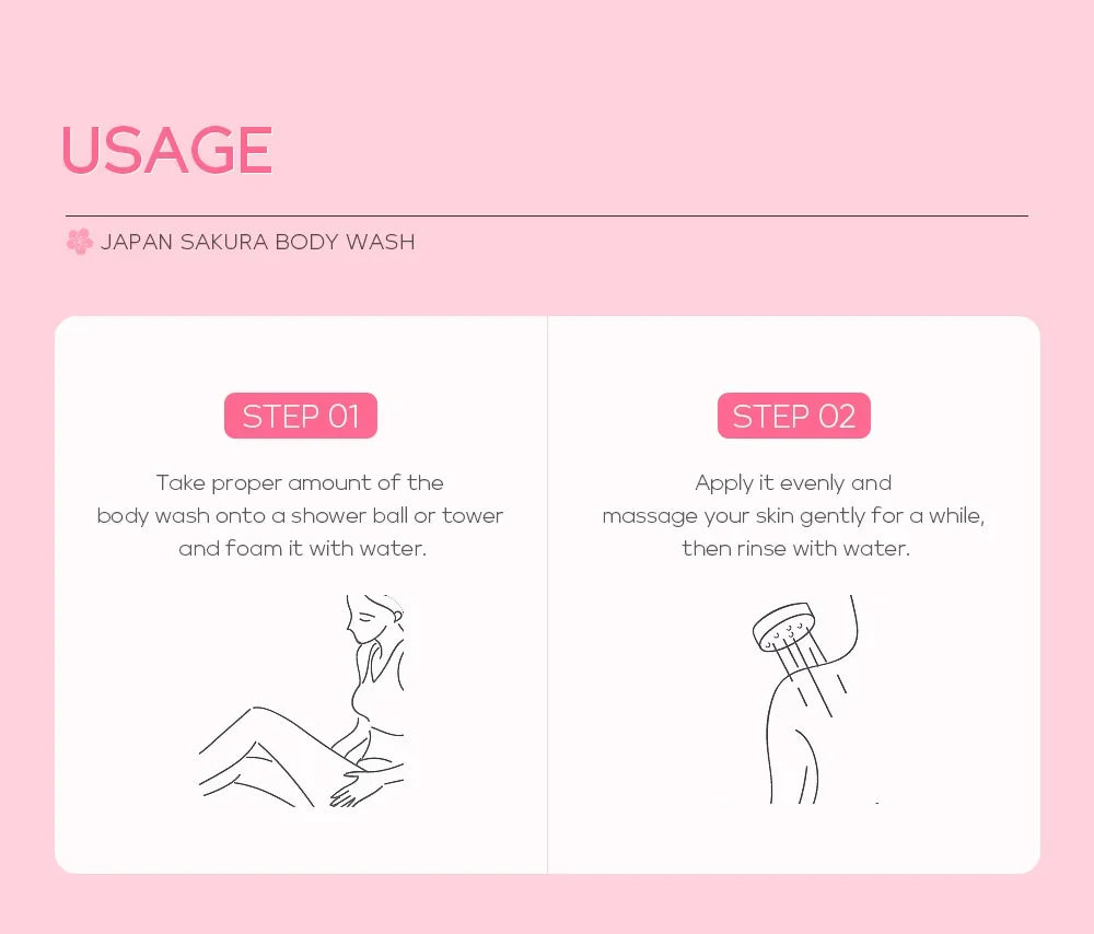 LAIKOU Sakura Shower Gel Long Moisturizing Smooth Long Lasting Fragrance Gentle Foam Body Cleansing Bath Product 200ml - Shemen Beauty