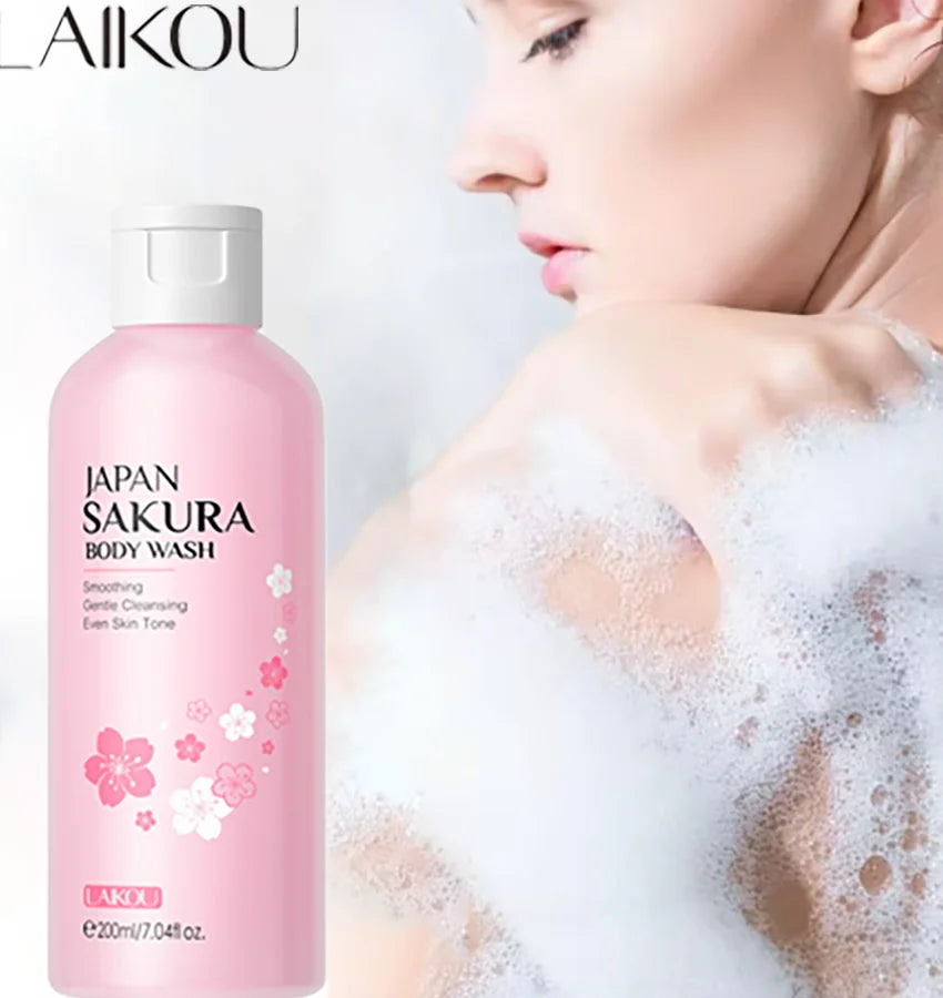 LAIKOU Sakura Shower Gel Long Moisturizing Smooth Long Lasting Fragrance Gentle Foam Body Cleansing Bath Product 200ml - Shemen Beauty