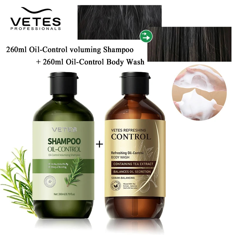 VETES Shampoo and Shower Gel Set 260ml Oil Control Tea Aroma Lasting Deepy Clean Moisturizing and Balancing Water and Oil Care - Shemen Beauty