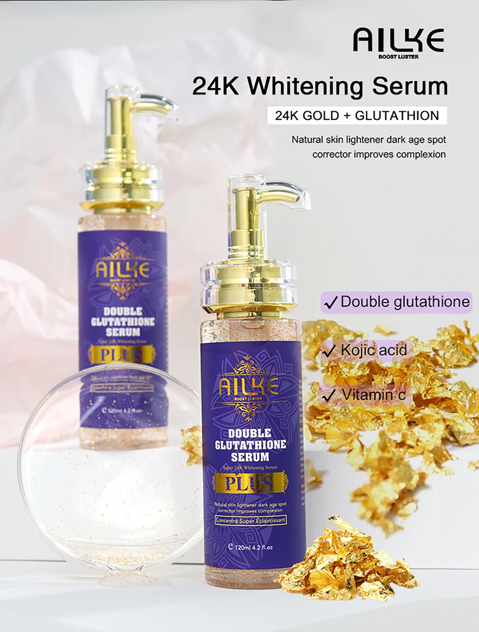 AILKE Glutathione PLUS Whitening Skin Care Set, Advanced Lightening Lotion, Moisturizes, Softens, Bleaching Kit for Men, Women