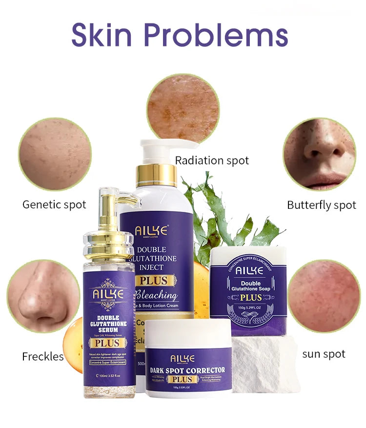 AILKE Glutathione PLUS Whitening Skin Care Set, Advanced Lightening Lotion, Moisturizes, Softens, Bleaching Kit for Men, Women