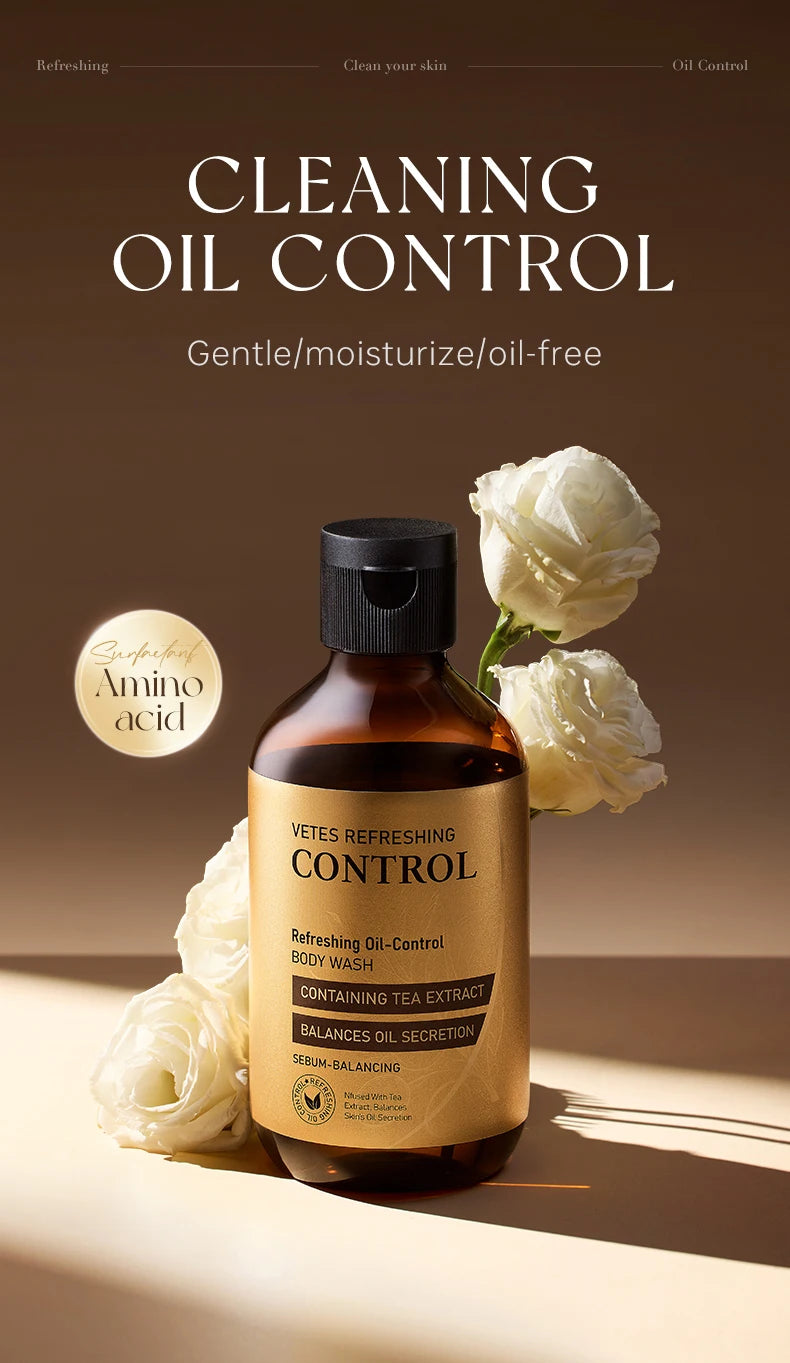 VETES Shampoo and Shower Gel Set 260ml Oil Control Tea Aroma Lasting Deepy Clean Moisturizing and Balancing Water and Oil Care - Shemen Beauty