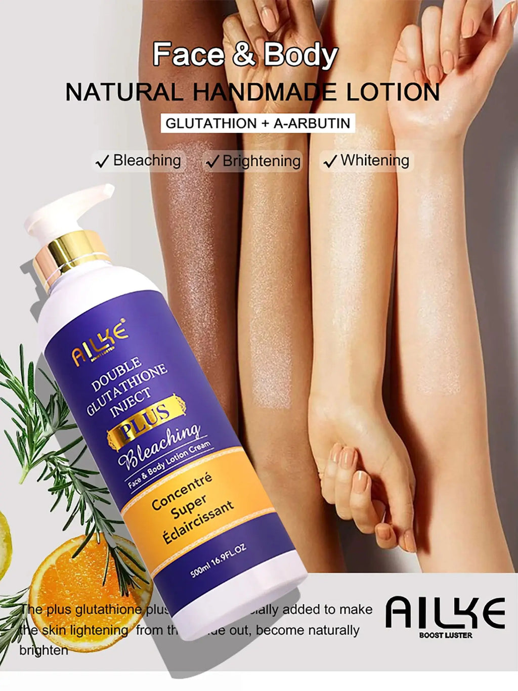 AILKE Glutathione PLUS Whitening Skin Care Set, Advanced Lightening Lotion, Moisturizes, Softens, Bleaching Kit for Men, Women