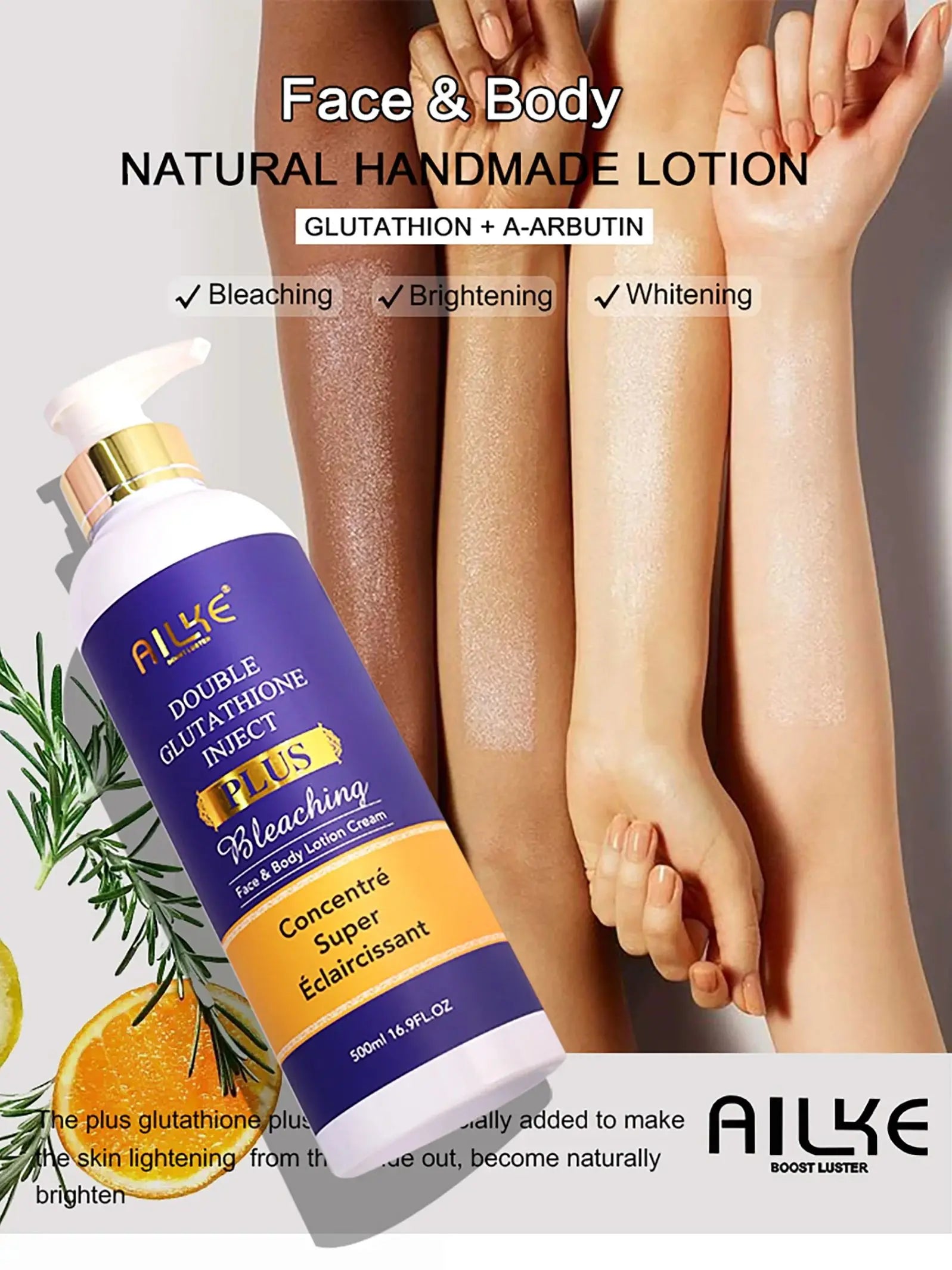 AILKE Glutathione PLUS Whitening Skin Care Set, Advanced Lightening Lotion, Moisturizes, Softens, Bleaching Kit for Men, Women