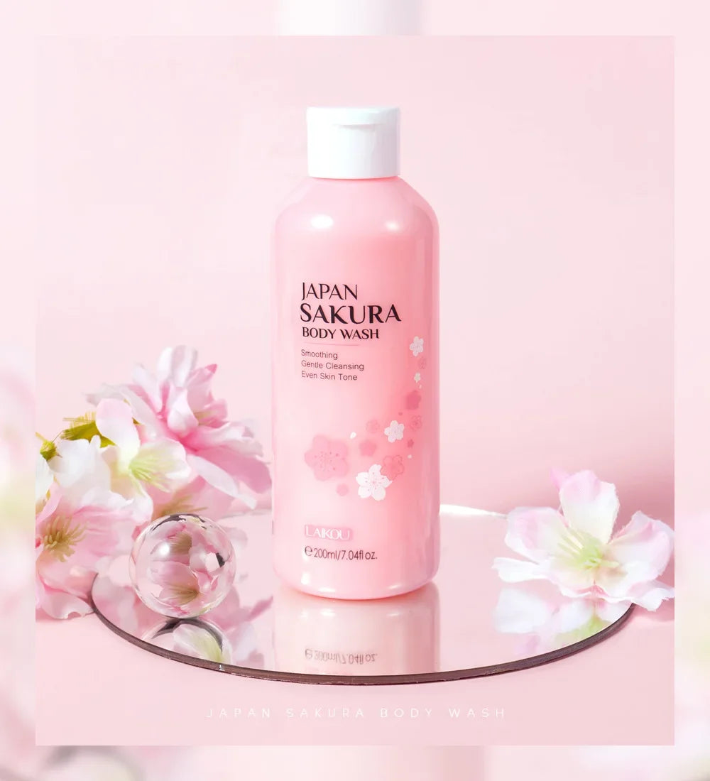 LAIKOU Sakura Shower Gel Long Moisturizing Smooth Long Lasting Fragrance Gentle Foam Body Cleansing Bath Product 200ml - Shemen Beauty