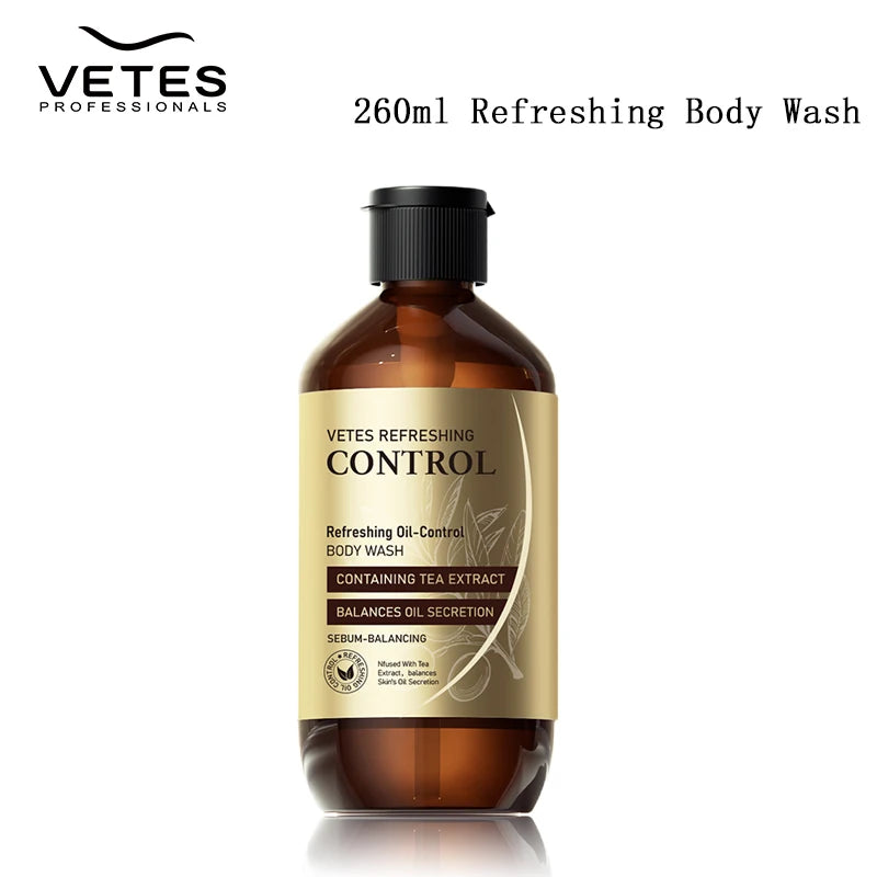 VETES Shampoo and Shower Gel Set 260ml Oil Control Tea Aroma Lasting Deepy Clean Moisturizing and Balancing Water and Oil Care - Shemen Beauty