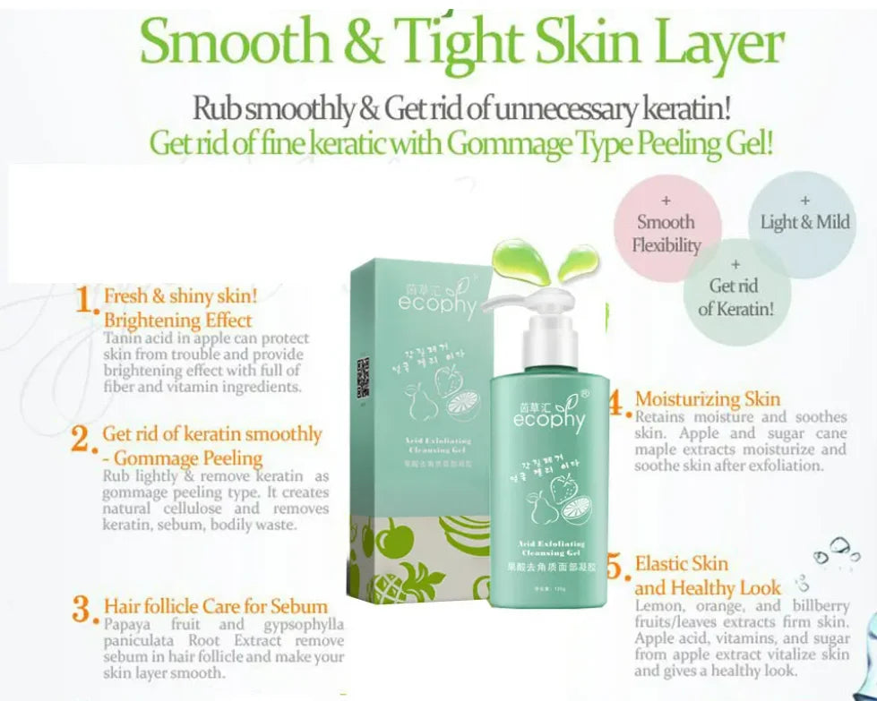 Fruit Acid Peeling Gel 120ml Facial Cleansing Exfoliating Peeling Scrub Deep Clean Acne Blackhead Remove Face Cleanser - Shemen Beauty