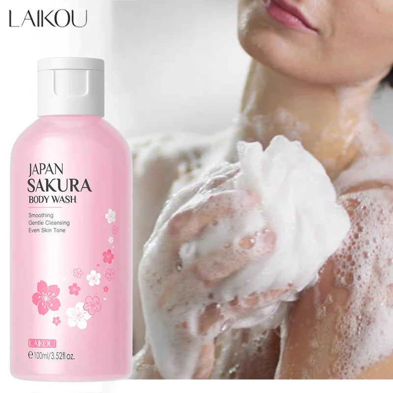 LAIKOU Sakura Shower Gel Long Moisturizing Smooth Long Lasting Fragrance Gentle Foam Body Cleansing Bath Product 100ml - Shemen Beauty