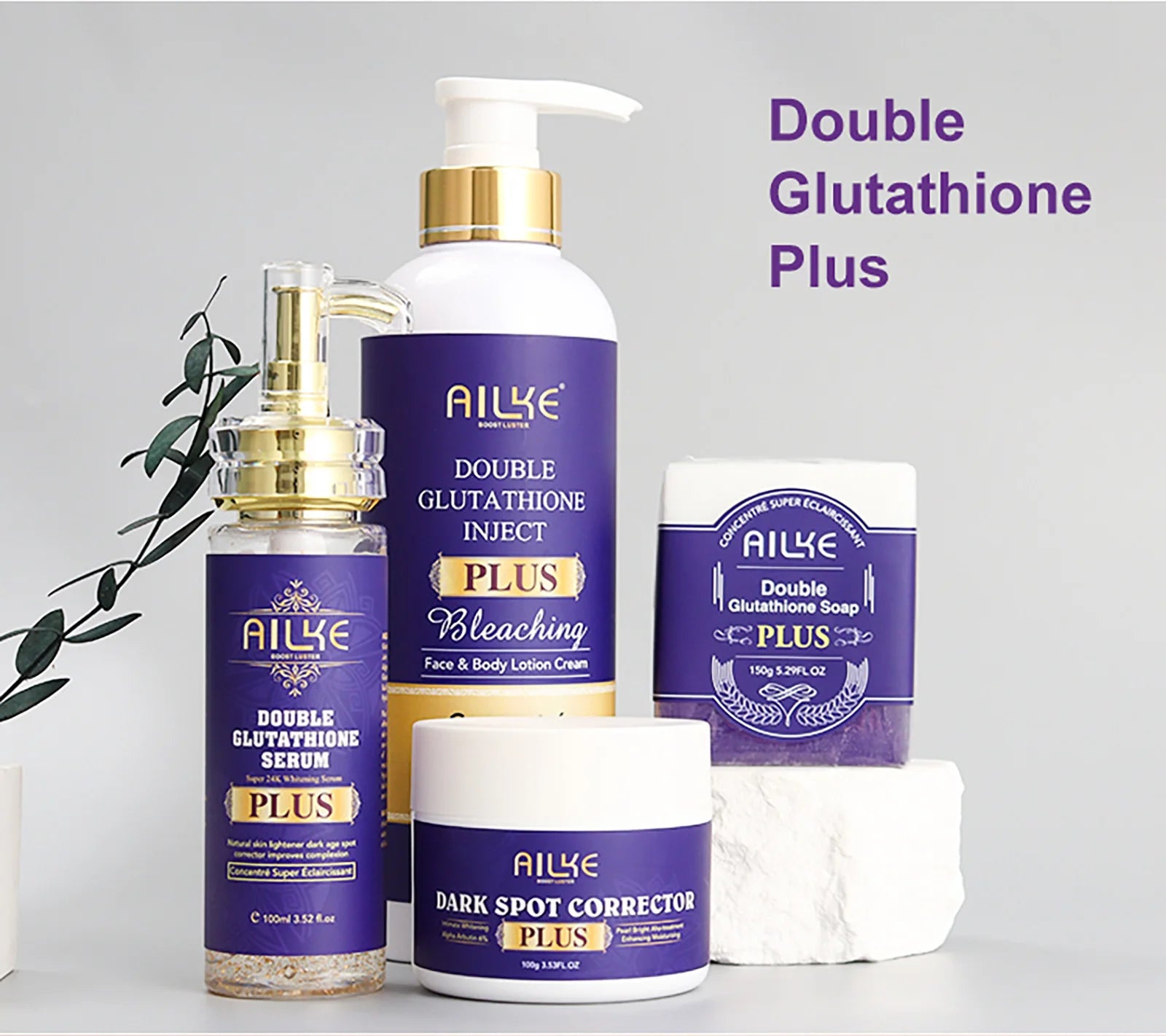 AILKE Glutathione PLUS Whitening Skin Care Set, Advanced Lightening Lotion, Moisturizes, Softens, Bleaching Kit for Men, Women