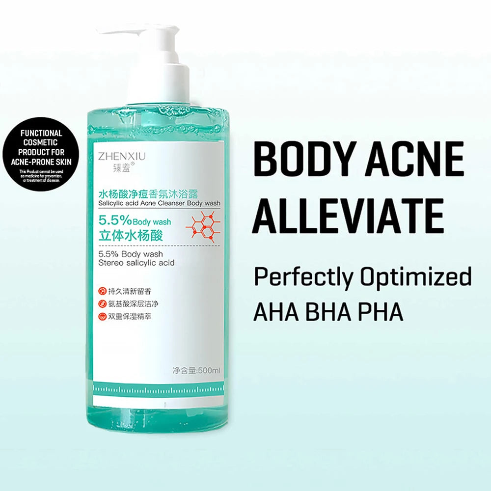 16.9 oz Salicylic Acid Body Wash, Gentle & Smoothing  Mild Exfoliating Daily Acne Body Wash Deep Cleanses Back Acne and Sebum