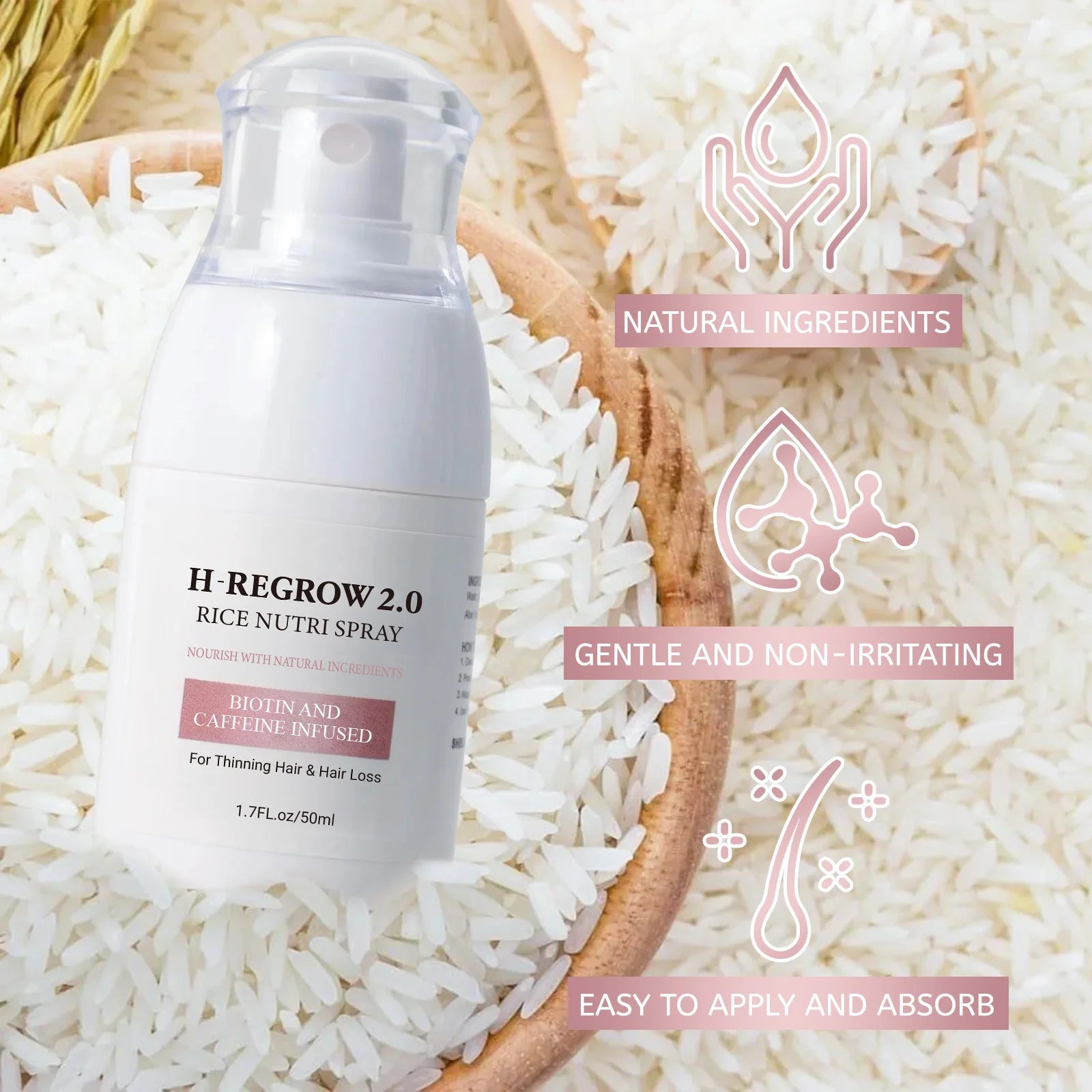 Hair Spray Rice Water Strong Hair Follicle Root Thick Loss Prevention Nourishing Soften Hair Helper Care Spray For Thinning Hair - Shemen Beauty