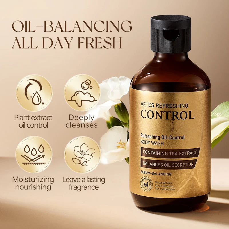 VETES Shampoo and Shower Gel Set 260ml Oil Control Tea Aroma Lasting Deepy Clean Moisturizing and Balancing Water and Oil Care - Shemen Beauty