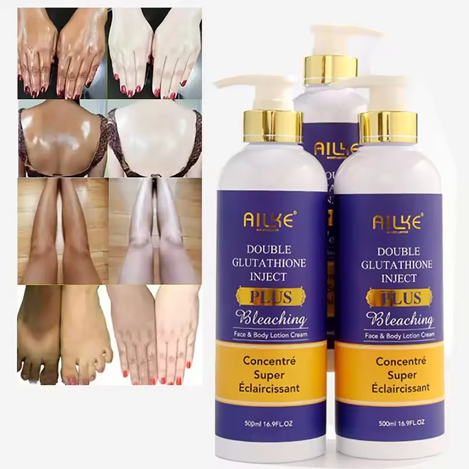 AILKE Glutathione PLUS Whitening Skin Care Set, Advanced Lightening Lotion, Moisturizes, Softens, Bleaching Kit for Men, Women