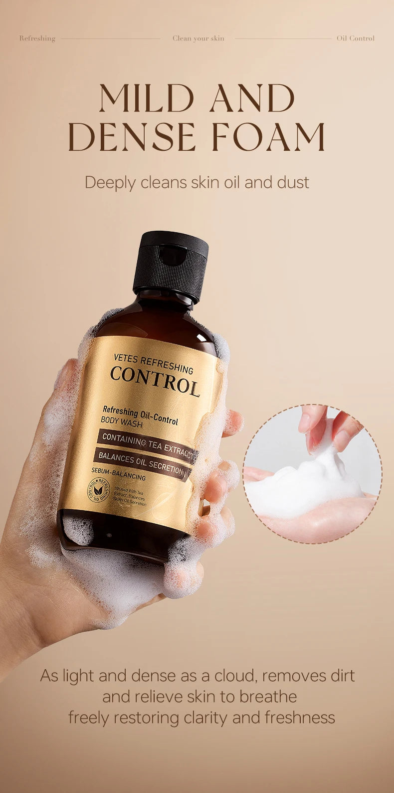 VETES Shampoo and Shower Gel Set 260ml Oil Control Tea Aroma Lasting Deepy Clean Moisturizing and Balancing Water and Oil Care - Shemen Beauty