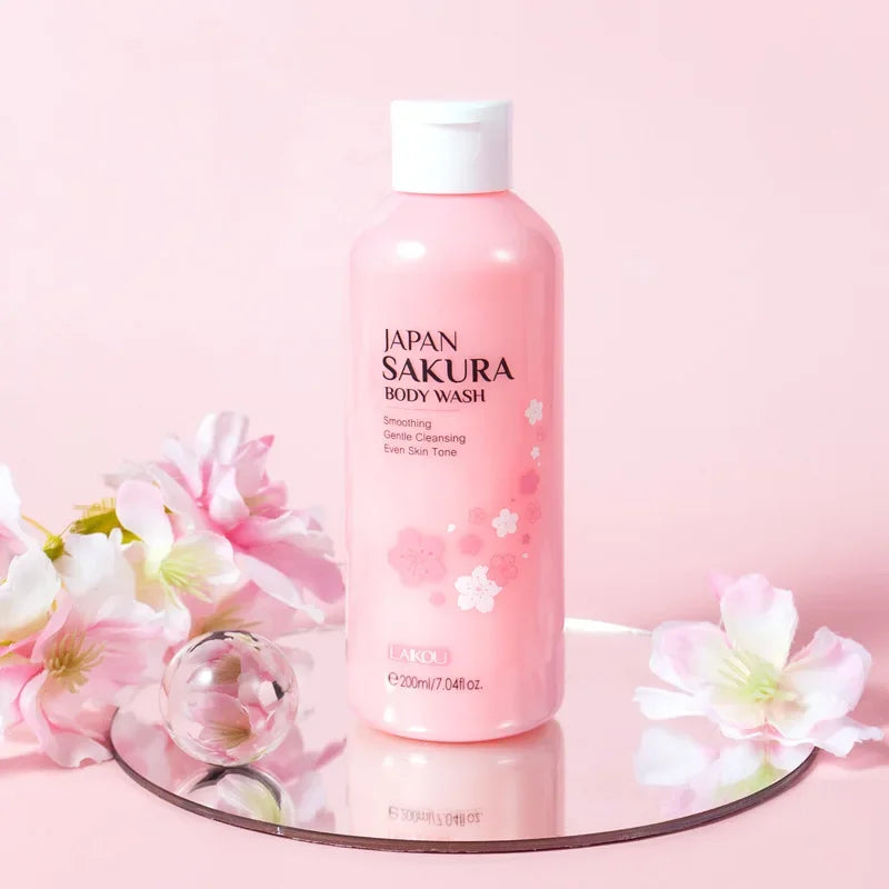 LAIKOU Sakura Shower Gel Long Moisturizing Smooth Long Lasting Fragrance Gentle Foam Body Cleansing Bath Product 200ml - Shemen Beauty