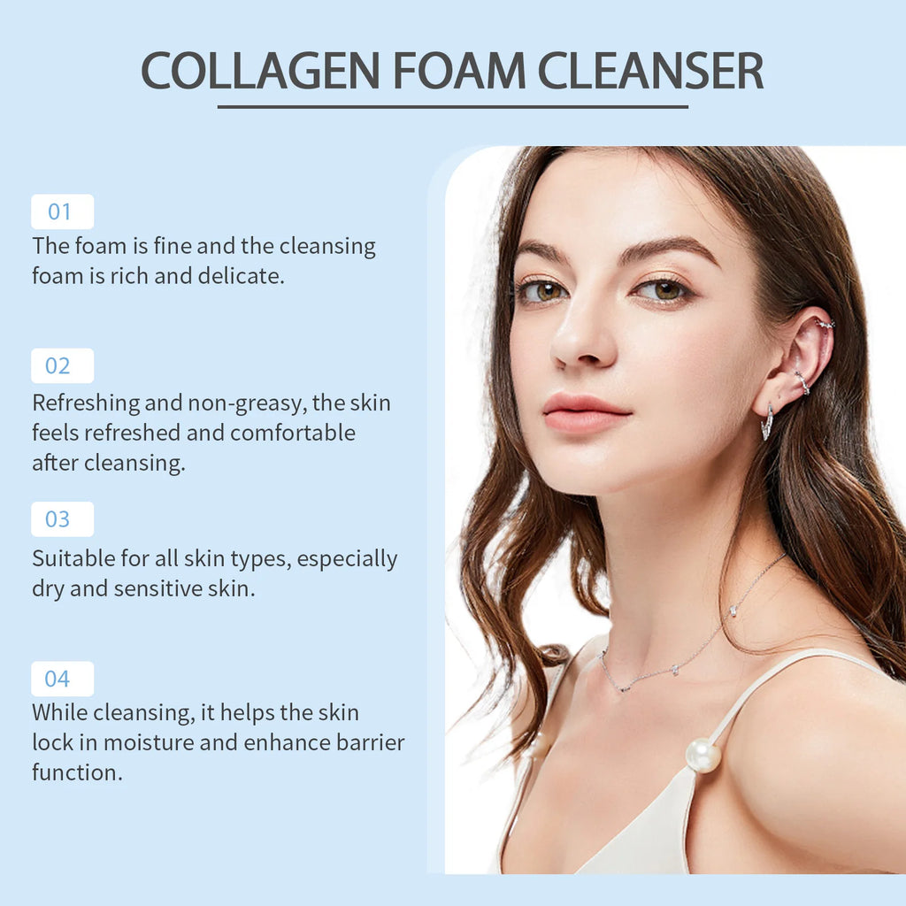 Collagen Facial Cleanser Mousse Deep Cleansing Skincare Controls Oil Moisturizing Firming Face Wash Foam Cleanser Skin Care - Shemen Beauty
