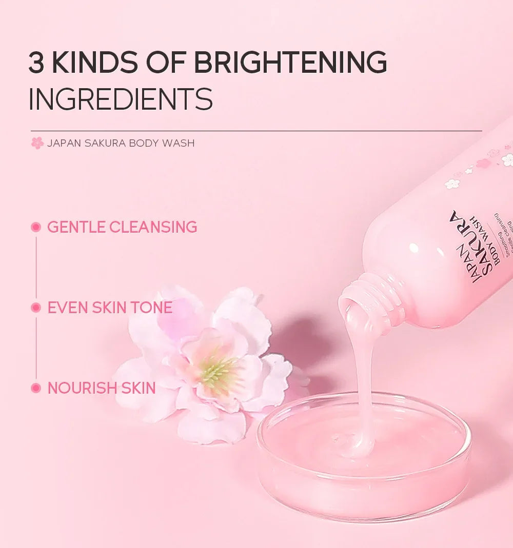 LAIKOU Sakura Shower Gel Long Moisturizing Smooth Long Lasting Fragrance Gentle Foam Body Cleansing Bath Product 200ml - Shemen Beauty