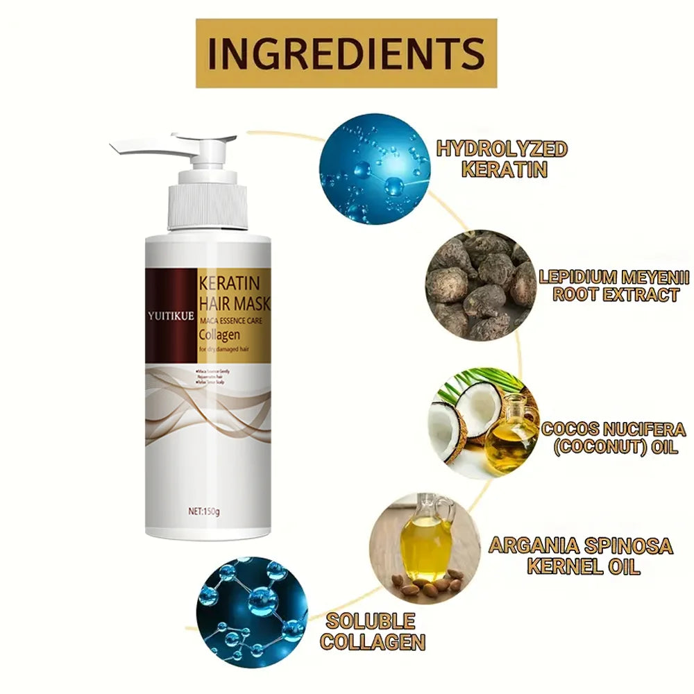 Keratin hair mask, maca extract and collagen, deeply moisturizing, suitable for normal hair types and all hair types - Shemen Beauty