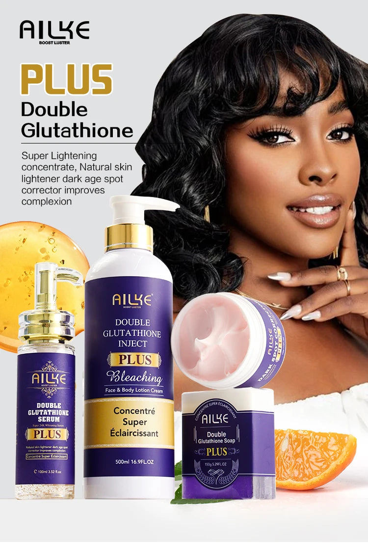 AILKE Glutathione PLUS Whitening Skin Care Set, Advanced Lightening Lotion, Moisturizes, Softens, Bleaching Kit for Men, Women