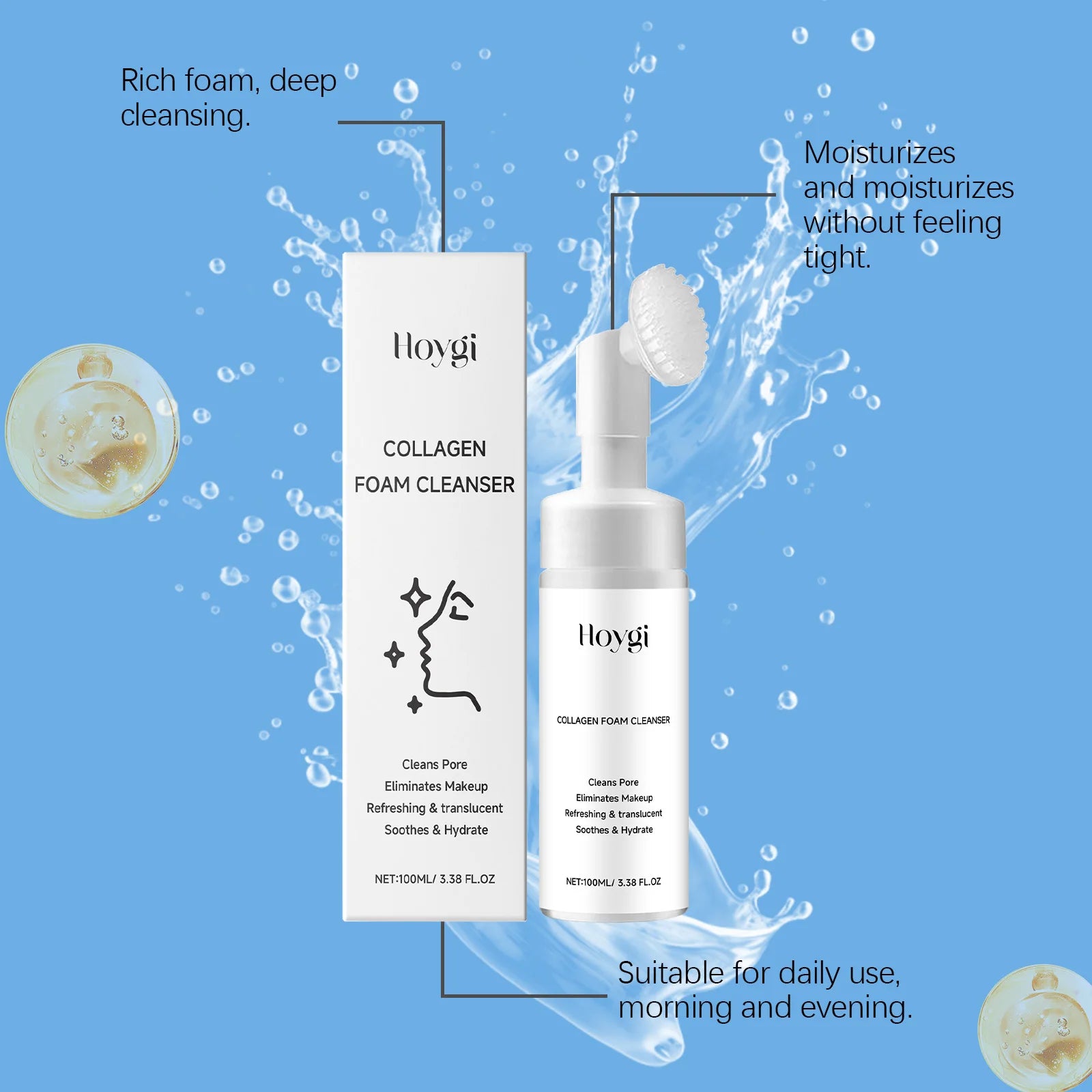 Collagen Facial Cleanser Mousse Deep Cleansing Skincare Controls Oil Moisturizing Firming Face Wash Foam Cleanser Skin Care - Shemen Beauty