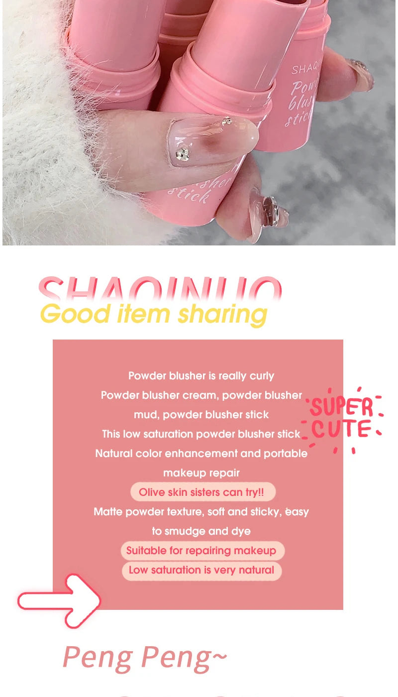 SHAQINUO Energizing Blush Stick - Natural Matte Finish, Creamy Texture, Easy to Blend for a Youthful Glow - Shemen Beauty