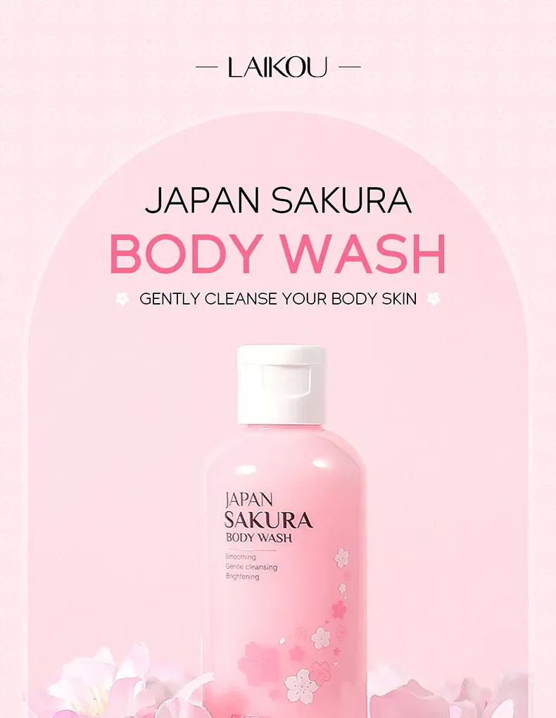 LAIKOU Sakura Shower Gel Long Moisturizing Smooth Long Lasting Fragrance Gentle Foam Body Cleansing Bath Product 100ml - Shemen Beauty