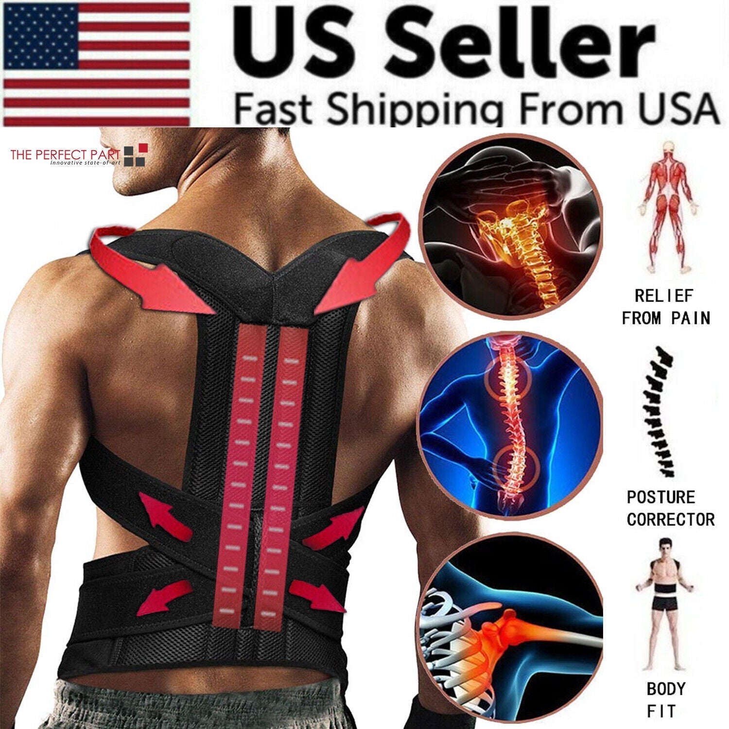 Adjustable Posture Corrector Low Back Support Shoulder Brace Belt For - Shemen Beauty