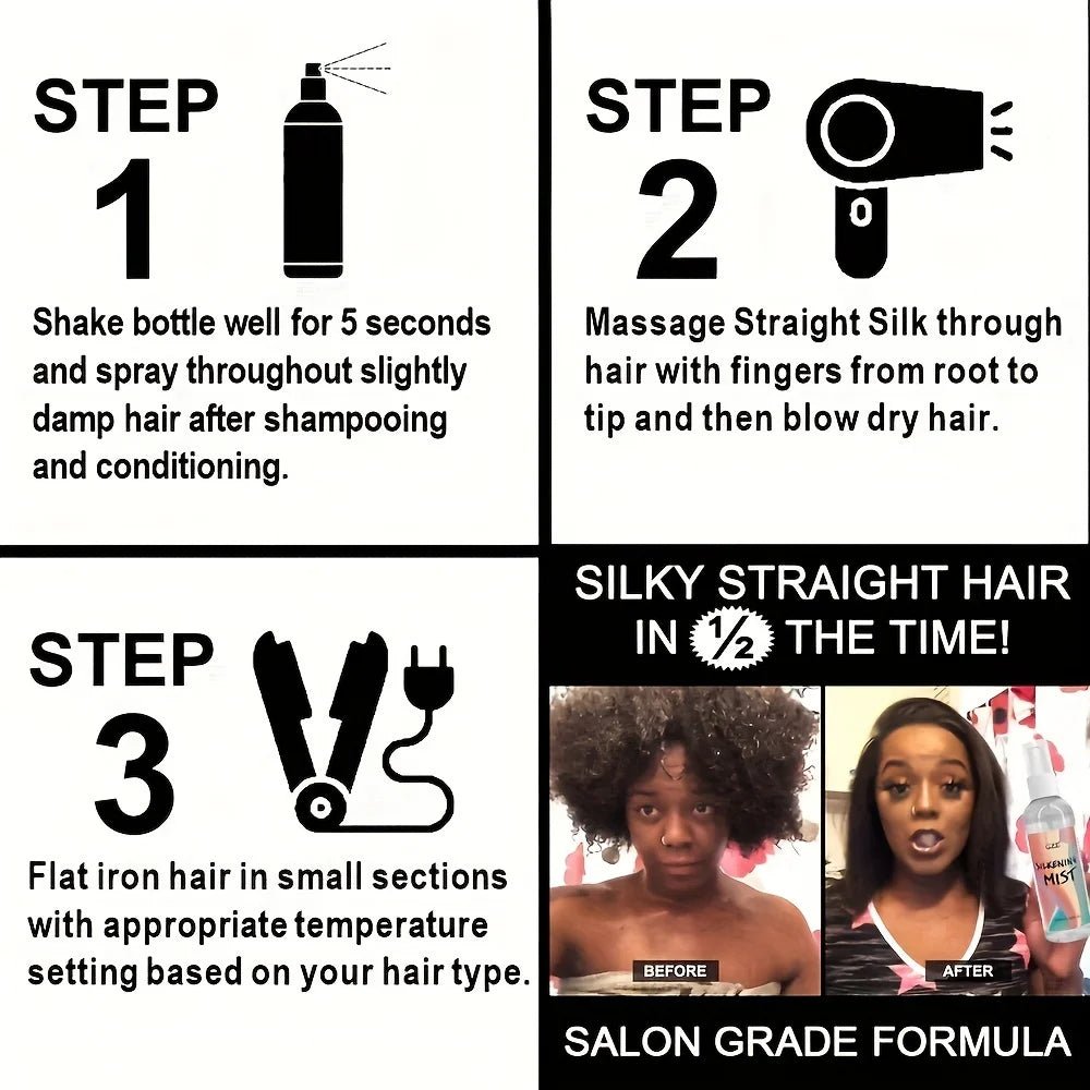 GZE HAIR SILKENING SPRAY Silk Therapy Thermal Shield,tThermal - Pressing Product that Polishes, Silkens, and Smooths Curly Texture - Shemen Beauty