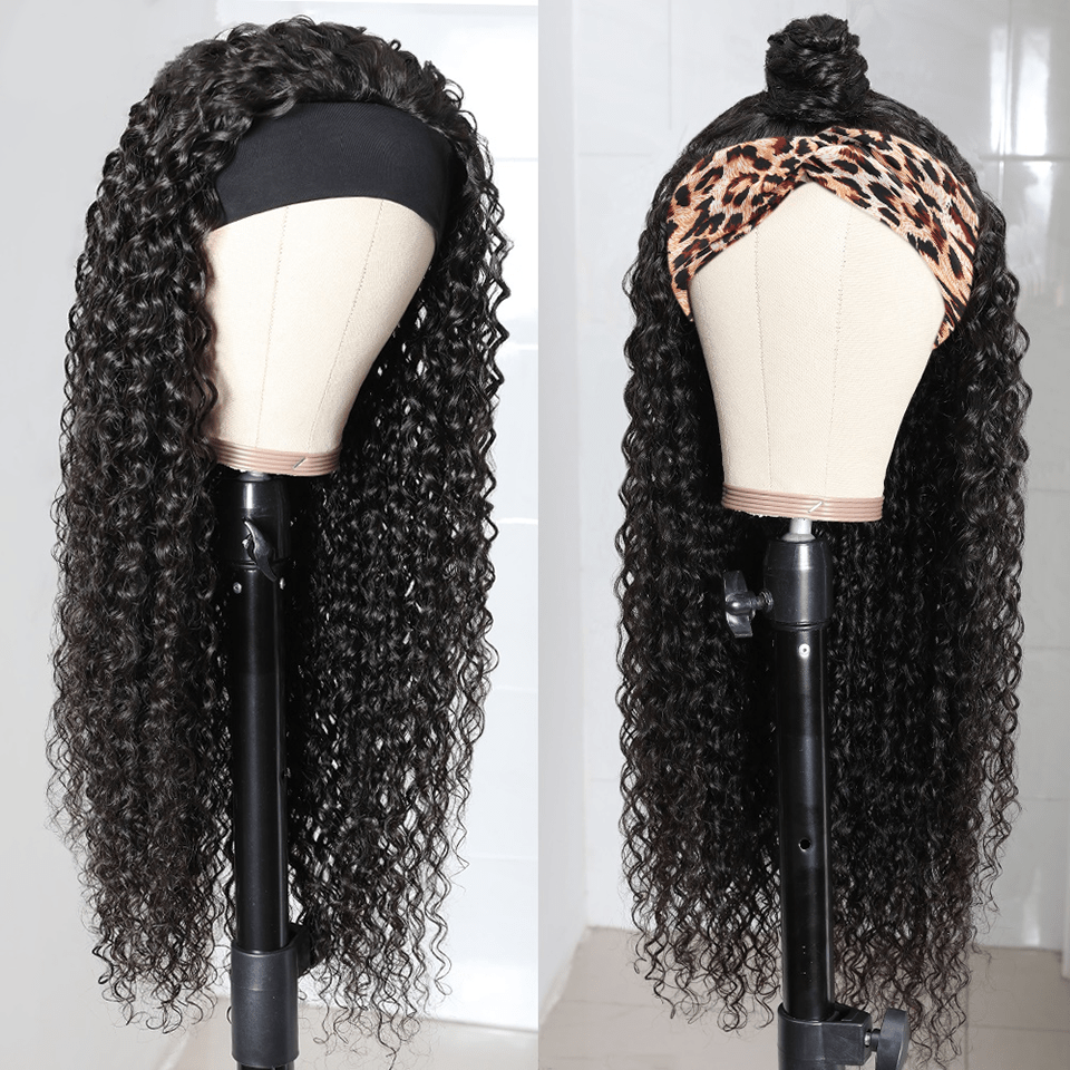 Headband Wig Jerry Curl Human Hair Scarf Wig No GLUE Easy Wear - Shemen Beauty