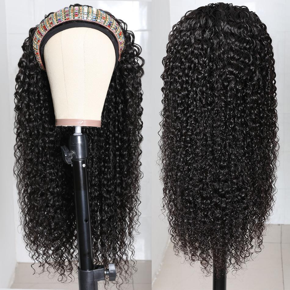 Headband Wig Jerry Curl Human Hair Scarf Wig No GLUE Easy Wear - Shemen Beauty