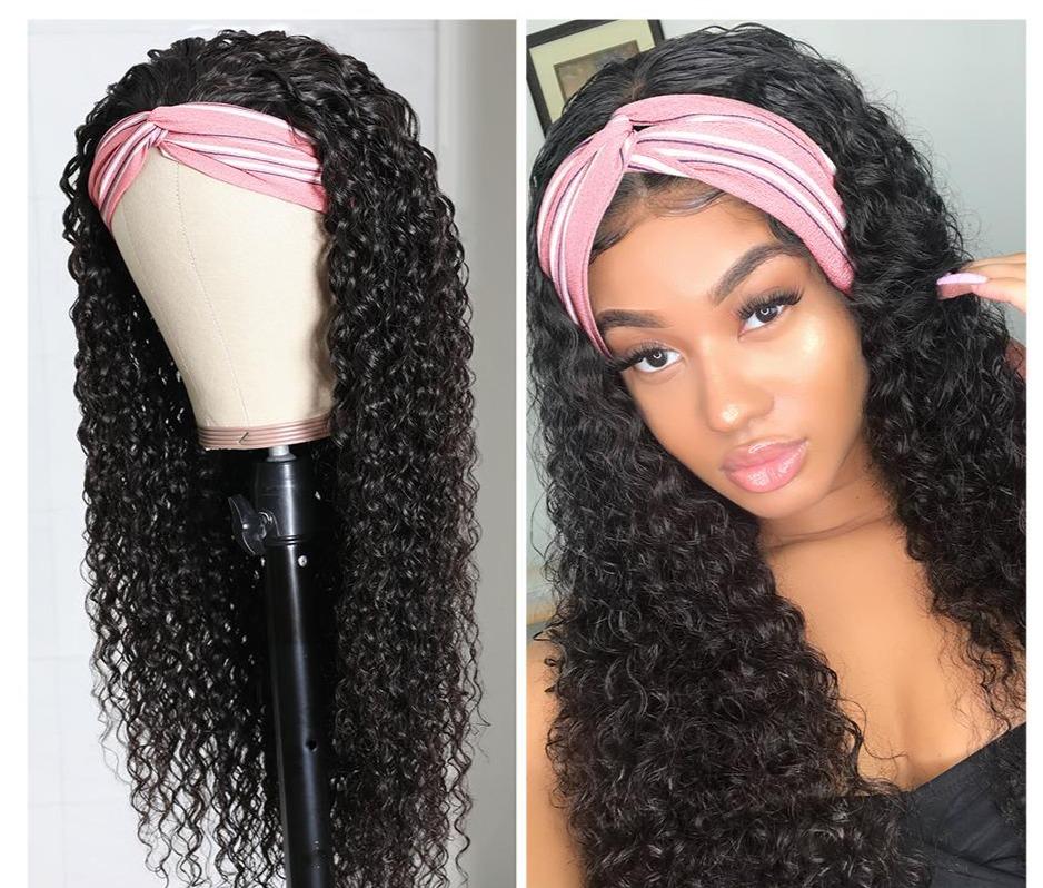 Headband Wig Jerry Curl Human Hair Scarf Wig No GLUE Easy Wear - Shemen Beauty