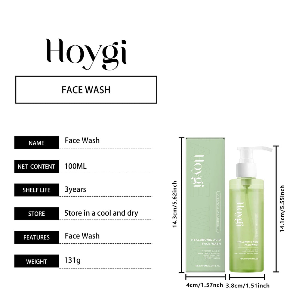 Hyaluronic Acid Face Cleanser Gel for Sensitive Skin Deep Pore Cleansing Makeup Remover Moisturizing Non Drying Formula 100ml - Shemen Beauty