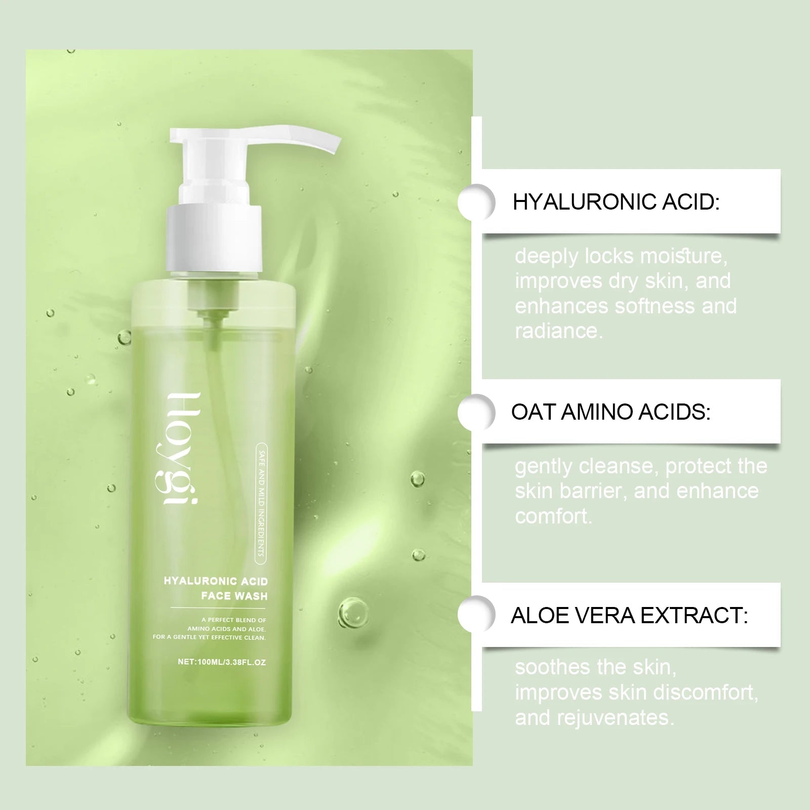 Hyaluronic Acid Face Cleanser Gel for Sensitive Skin Deep Pore Cleansing Makeup Remover Moisturizing Non Drying Formula 100ml - Shemen Beauty