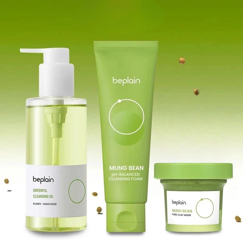 Korean Beplain Mung Bean Pore Serum,Deep Pore Cleansing Foam,Makeup Remover Oil and Clay Mask Facail Firming Skin Care Products - Shemen Beauty