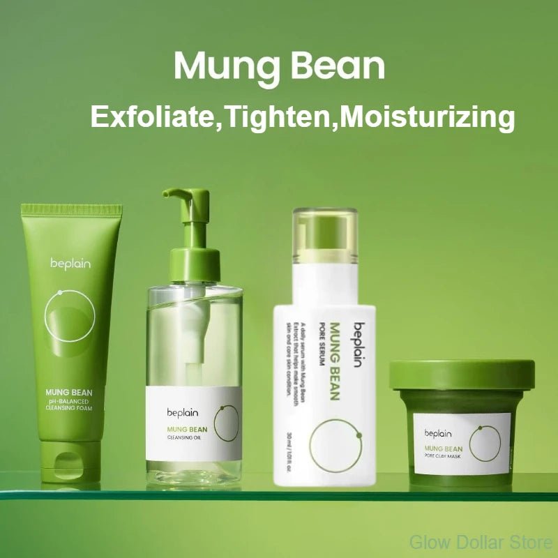 Korean Beplain Mung Bean Pore Serum,Deep Pore Cleansing Foam,Makeup Remover Oil and Clay Mask Facail Firming Skin Care Products - Shemen Beauty