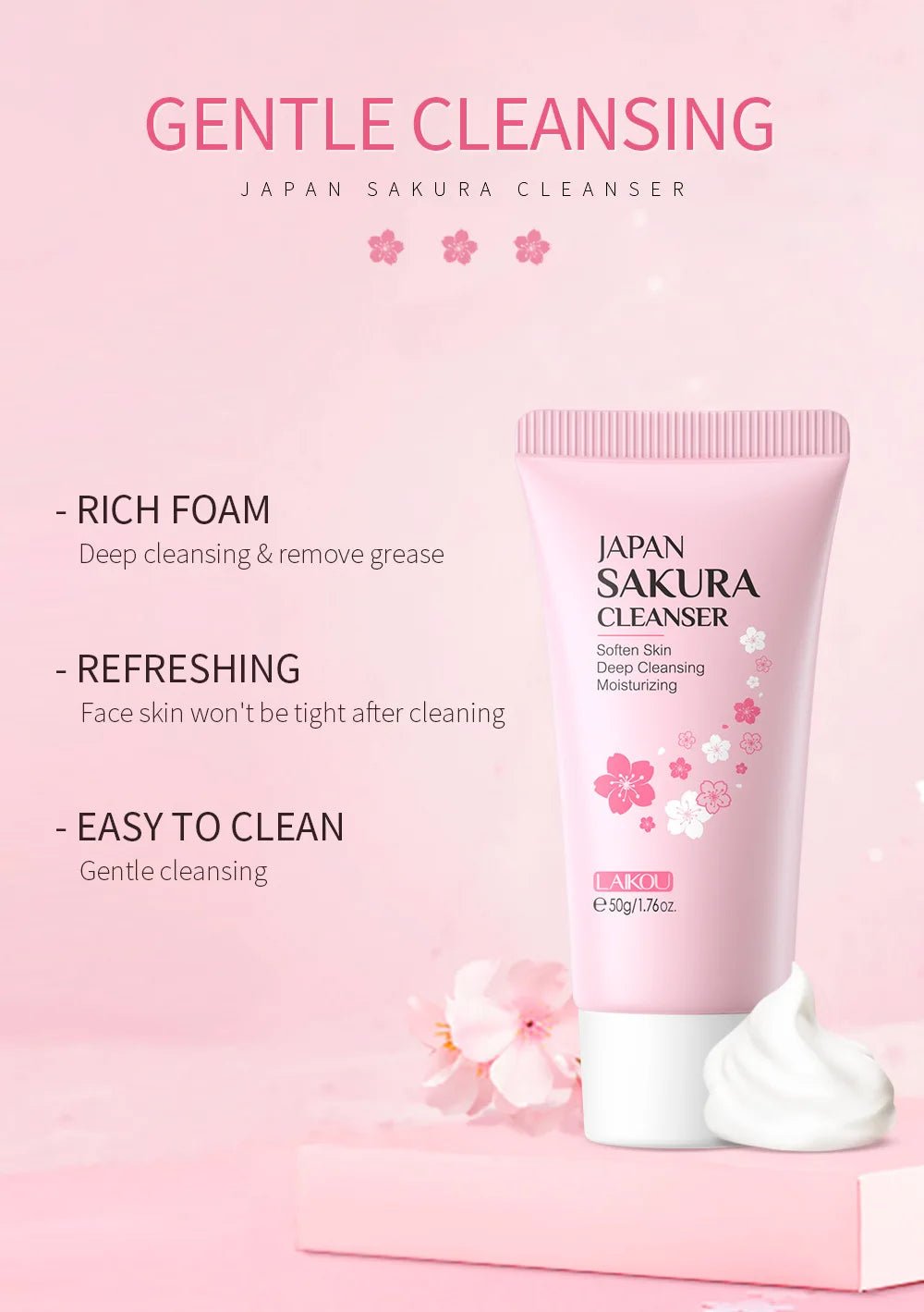 LAIKOU Facial Foaming Cleanser Deeply Cleansing Oil Control Moisturizing Blackhead Removal Skin Care Face Wash Foam Cleanser - Shemen Beauty