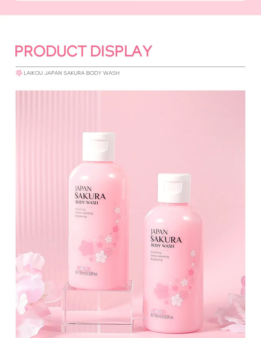 LAIKOU Sakura Shower Gel Long Moisturizing Smooth Long Lasting Fragrance Gentle Foam Body Cleansing Bath Product 100ml - Shemen Beauty