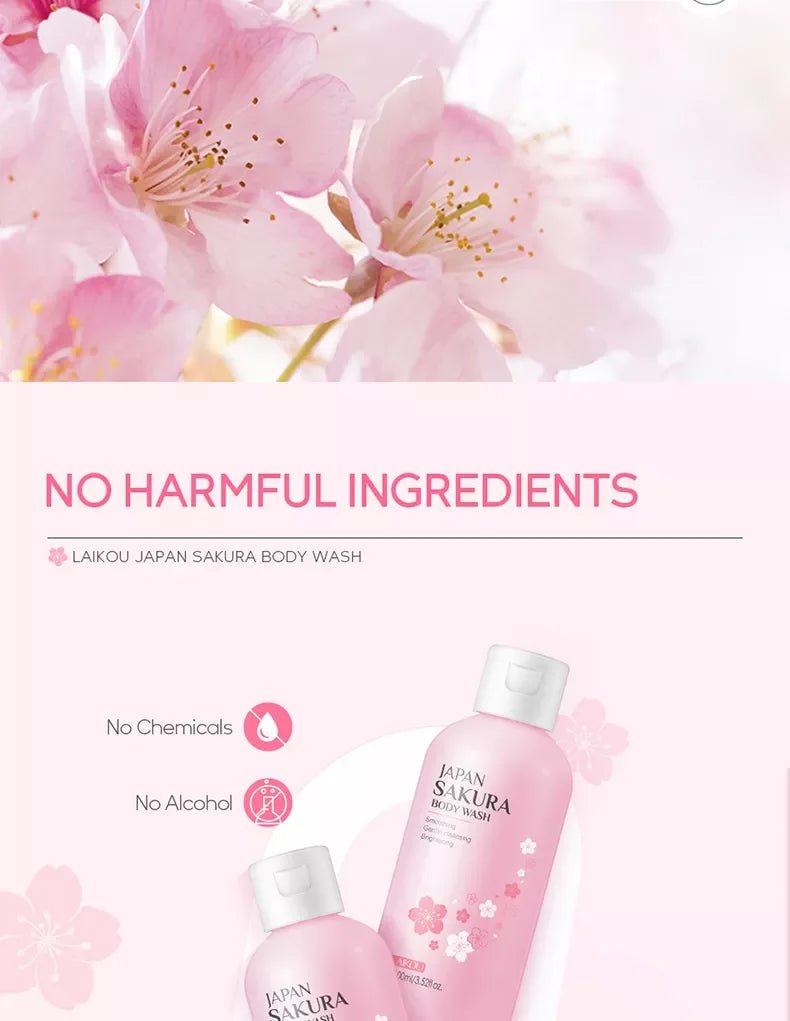 LAIKOU Sakura Shower Gel Long Moisturizing Smooth Long Lasting Fragrance Gentle Foam Body Cleansing Bath Product 100ml - Shemen Beauty
