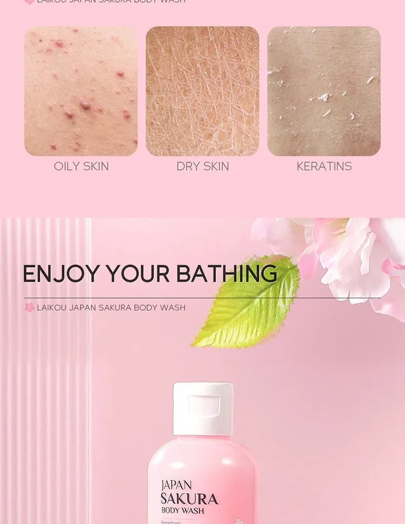 LAIKOU Sakura Shower Gel Long Moisturizing Smooth Long Lasting Fragrance Gentle Foam Body Cleansing Bath Product 100ml - Shemen Beauty