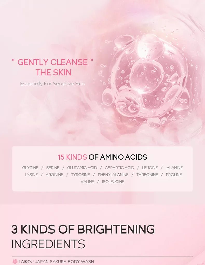 LAIKOU Sakura Shower Gel Long Moisturizing Smooth Long Lasting Fragrance Gentle Foam Body Cleansing Bath Product 100ml - Shemen Beauty