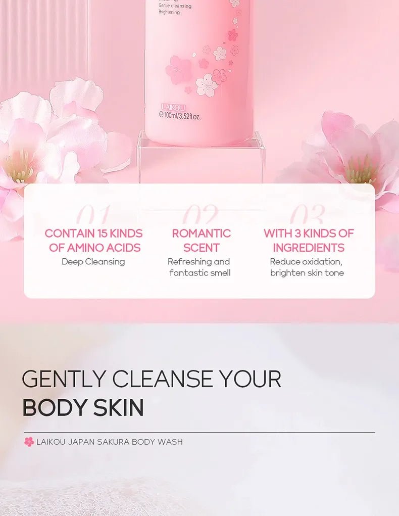 LAIKOU Sakura Shower Gel Long Moisturizing Smooth Long Lasting Fragrance Gentle Foam Body Cleansing Bath Product 100ml - Shemen Beauty