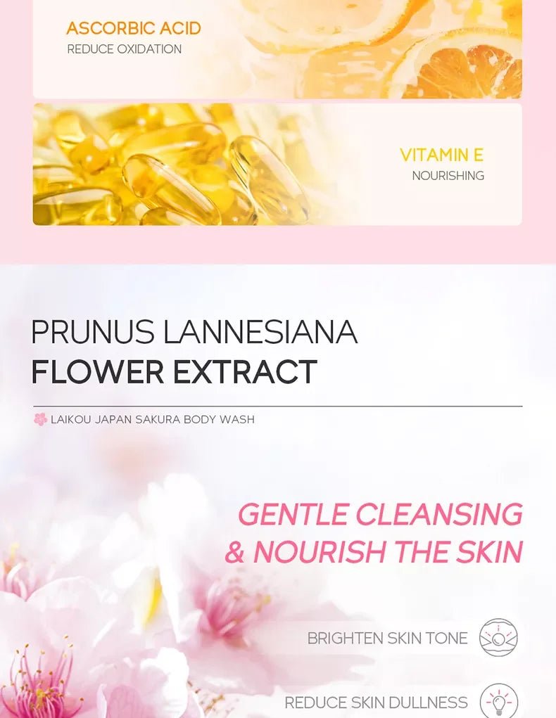 LAIKOU Sakura Shower Gel Long Moisturizing Smooth Long Lasting Fragrance Gentle Foam Body Cleansing Bath Product 100ml - Shemen Beauty